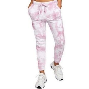 Free People Movement Work It Out Pink & White Tie Dye Fleece Jogger Sweatpants